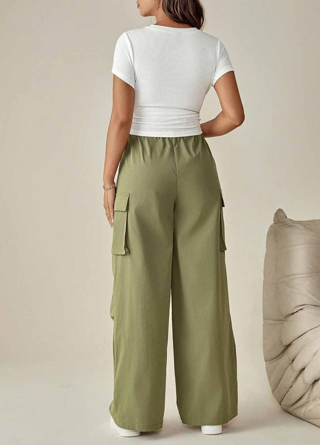 Оливковый (хаки) летний комплект для беременных (футболка, брюки) SHEIN