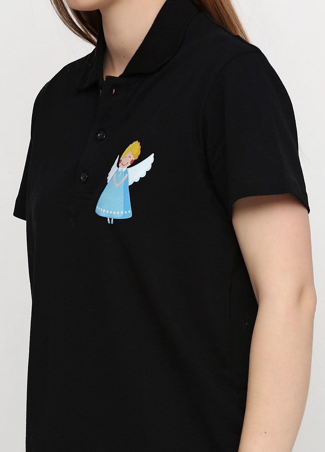 Черная женская футболка-поло Tryapos с рисунком