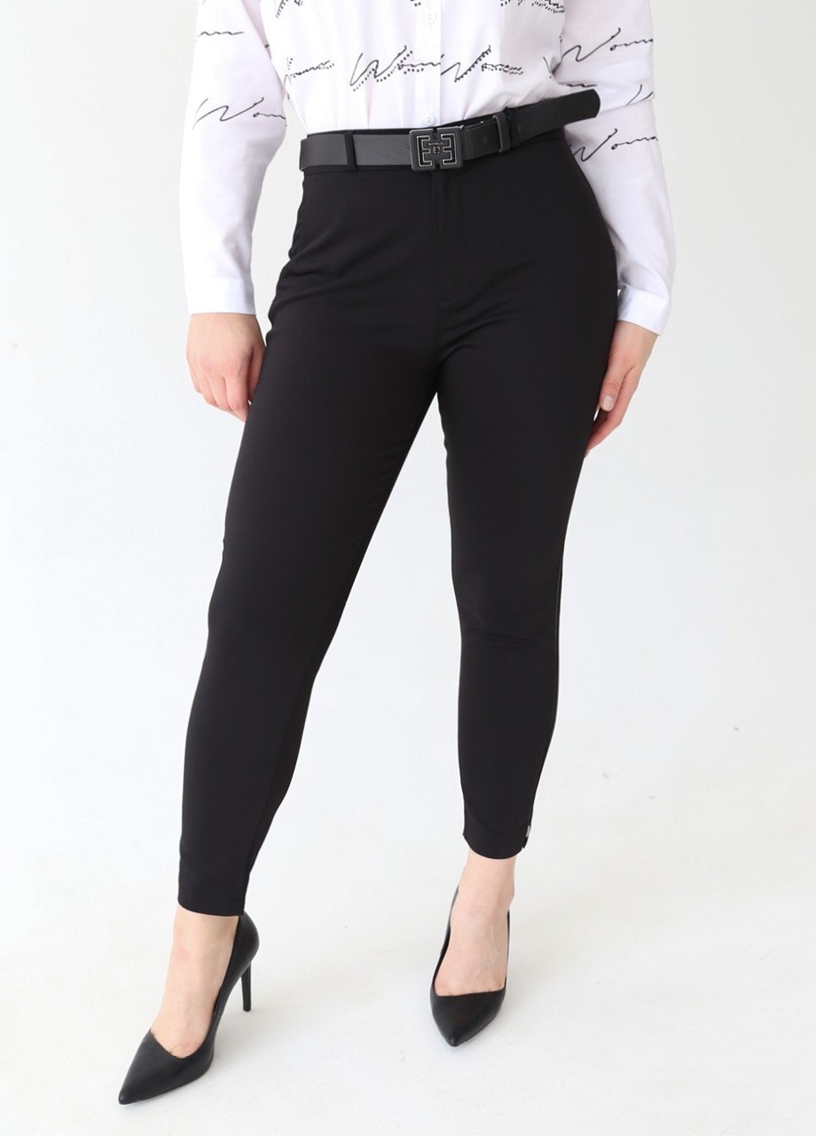 Брюки женские трикотажные черные с кожаным лампасом Estensivo Slim (253982248)