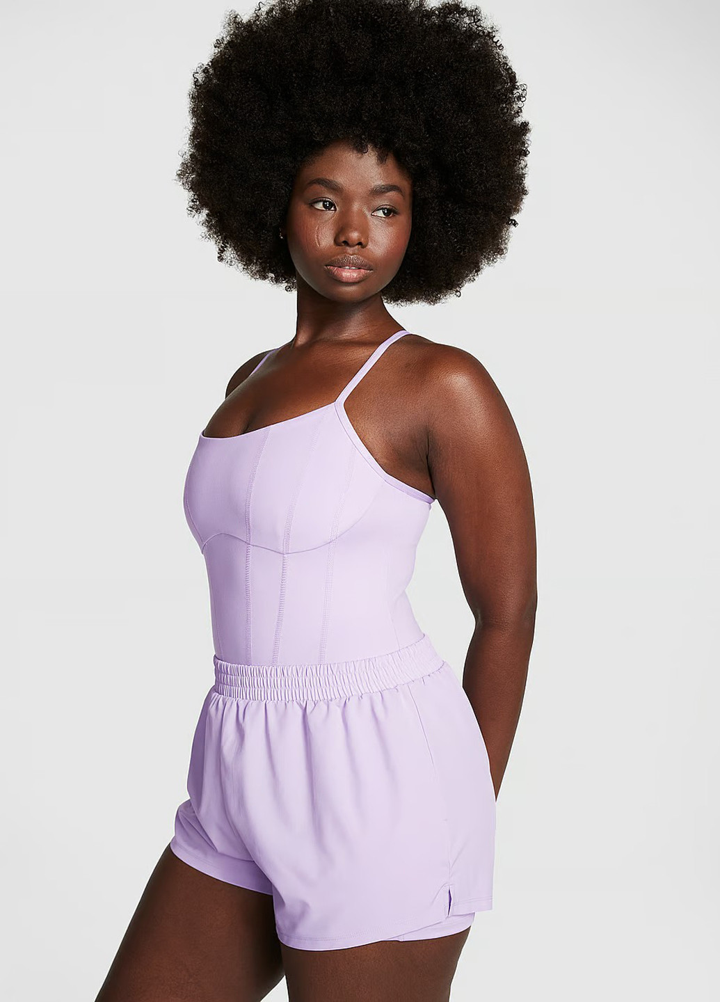 Комбинезон Victoria's Secret комбинезон-шорты однотонный сиреневый спортивный полиэстер