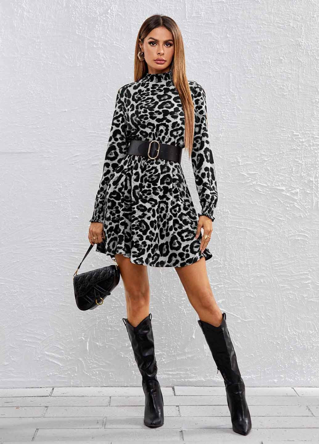 Сіра кежуал сукня SHEIN леопардовий