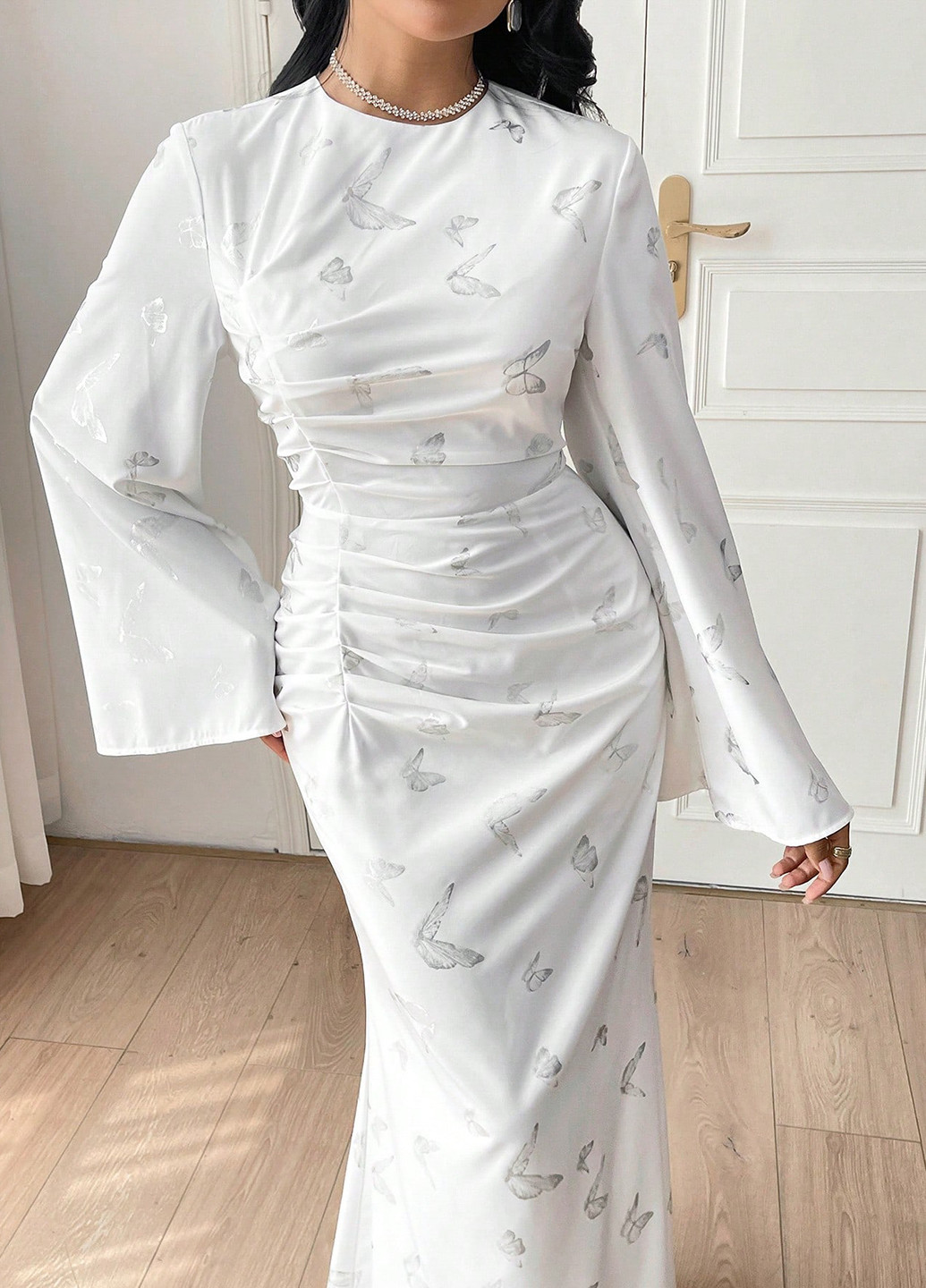 Білий вечірня сукня годе SHEIN метелики