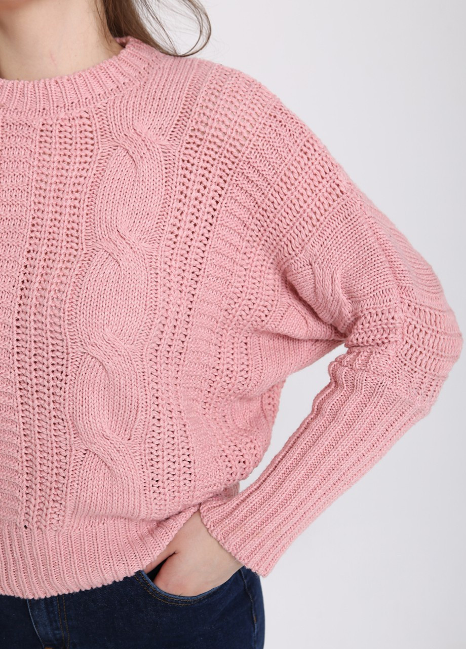 Рожевий зимовий светр жіночий рожевий трикотажні кажана косами JEANSclub Свободная