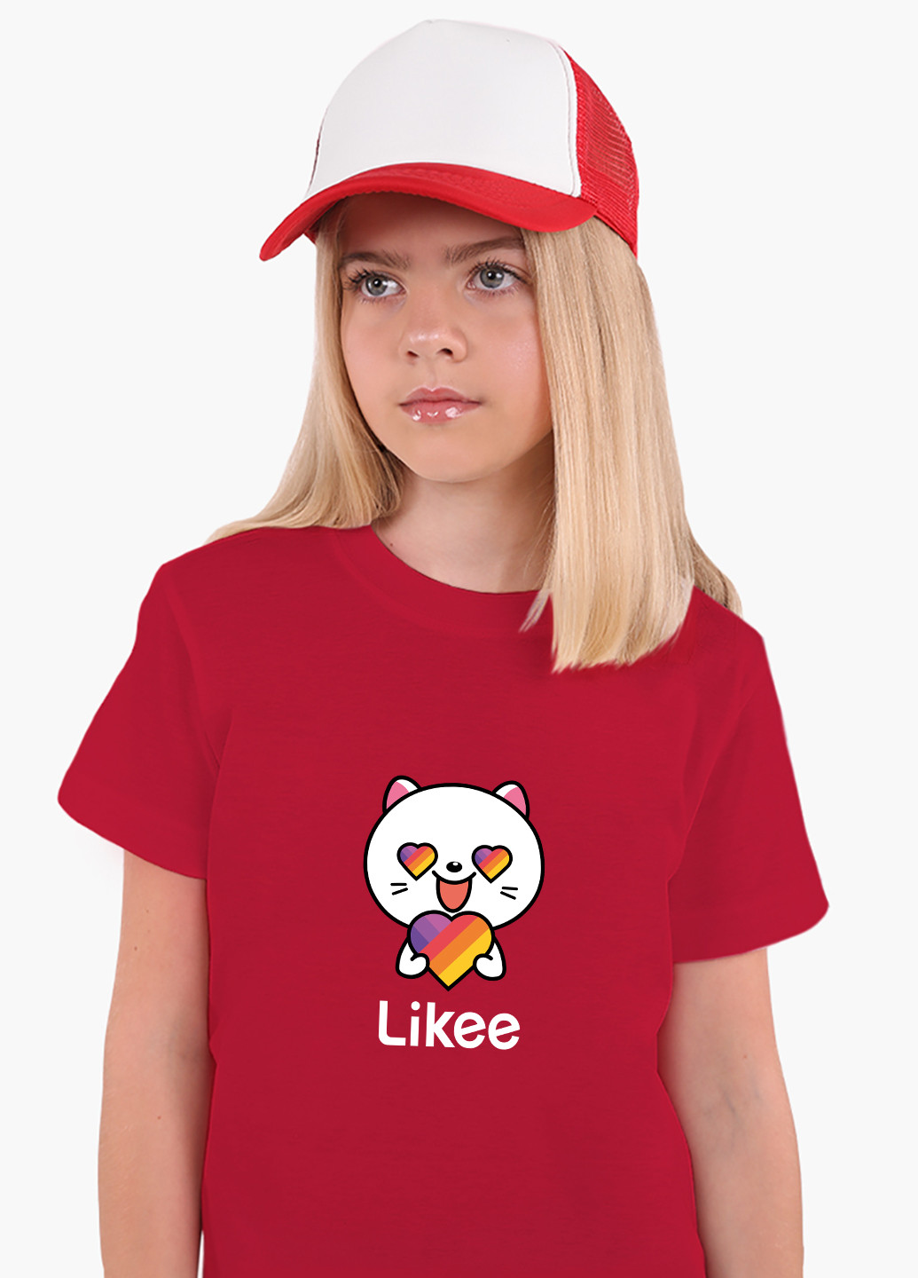 Красная демисезонная футболка детская лайк котик (likee cat)(9224-1036) MobiPrint
