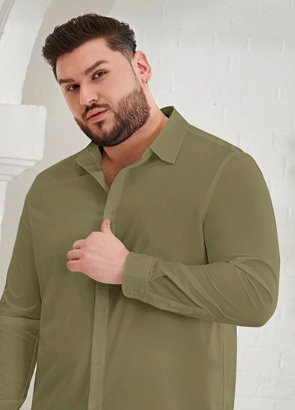Оливковковая (хаки) кэжуал, классическая рубашка однотонная SHEIN