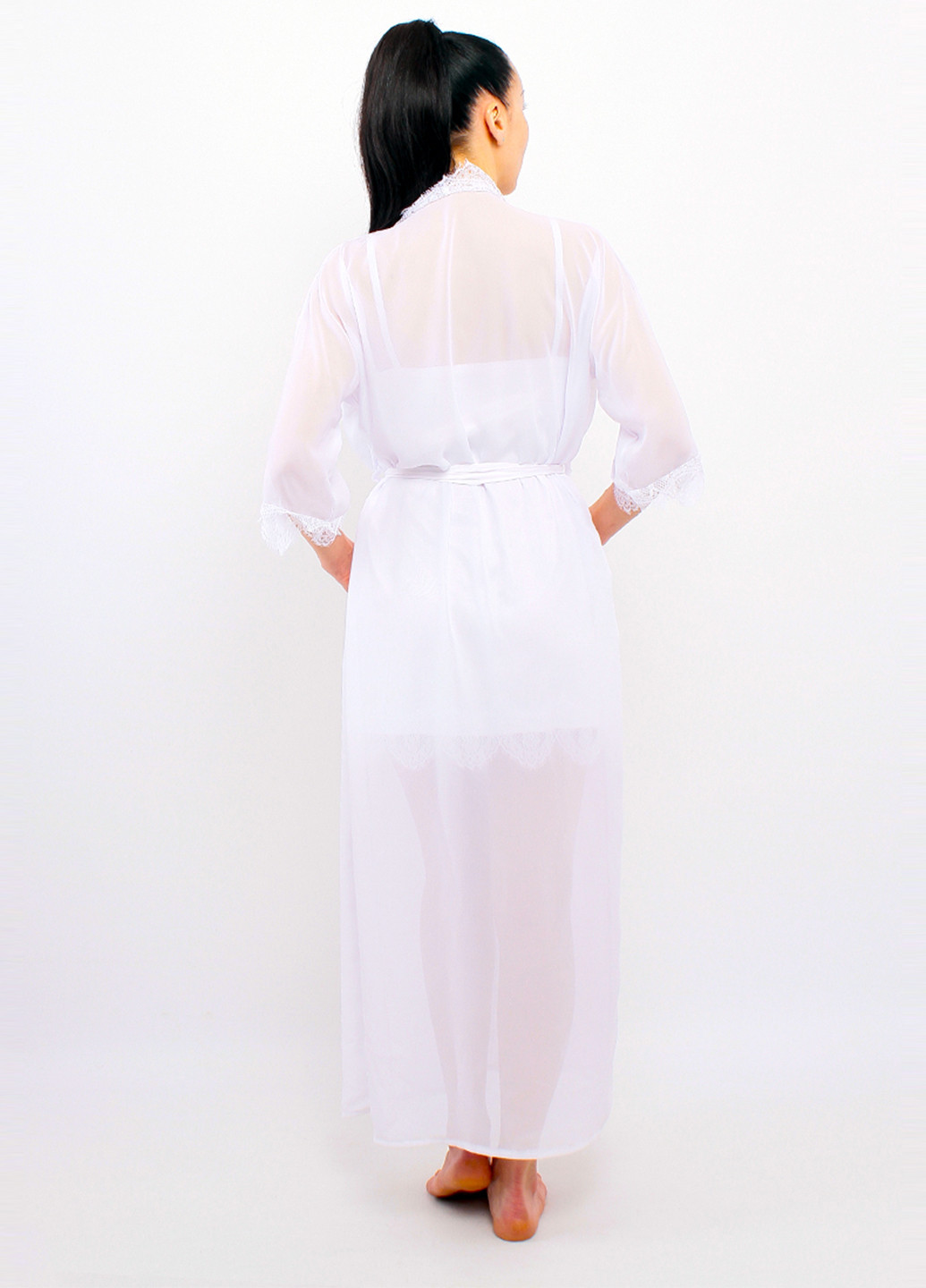 Белый демисезонный комплект (ночная рубашка, халат) Ghazel