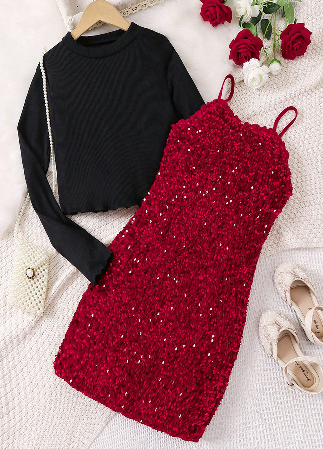 Красный демисезонный костюм (лонгслив, сарафан) с платьем SHEIN