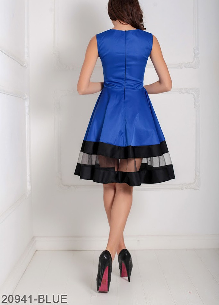Синее кэжуал очаровательное кукольное платье с пышной юбкой и вставками из сетки valentine Podium однотонное