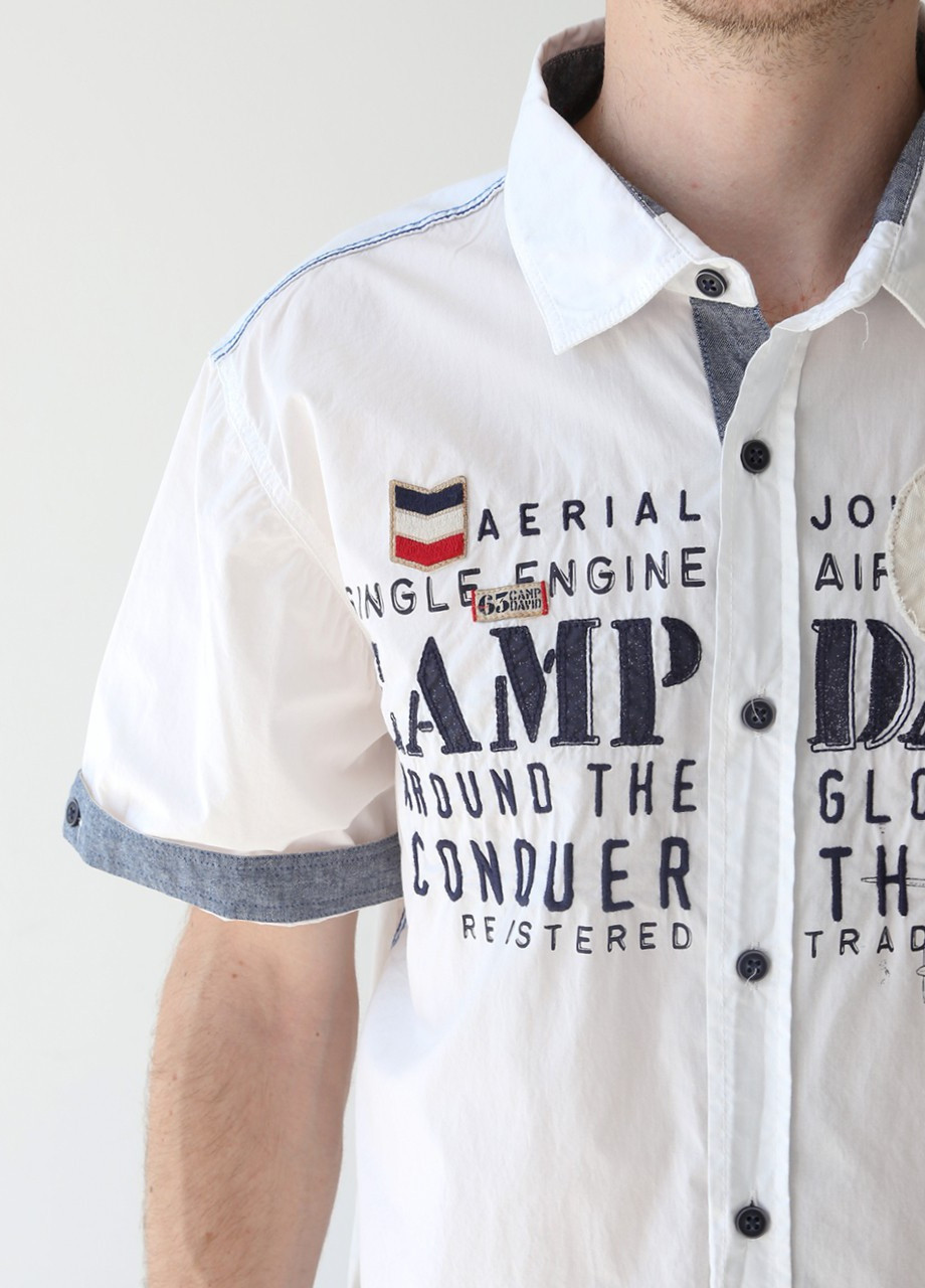 Сорочка чоловіча біла короткий рукав з написами Camp David приталенная (253597124)