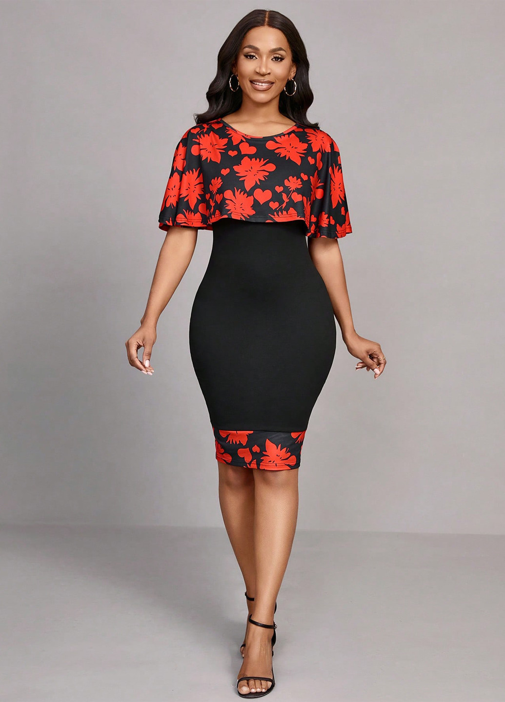 Комбінована коктейльна, кежуал сукня сукня-кейп SHEIN з малюнком