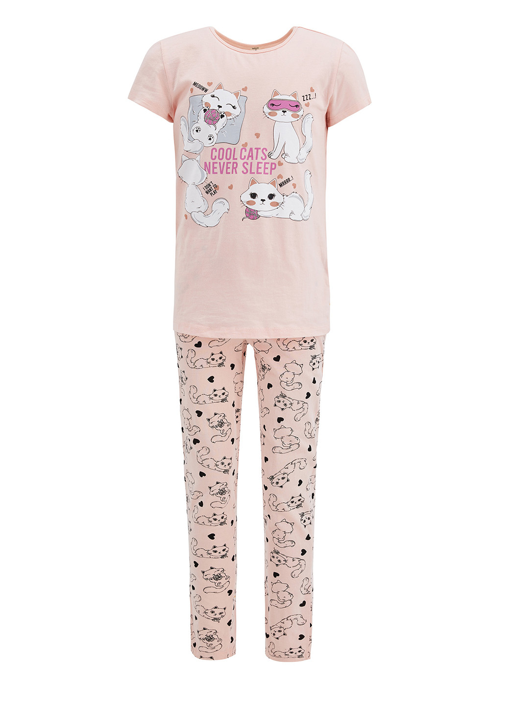 Розовая всесезон пижама(футболка, брюки) футболка + брюки DeFacto
