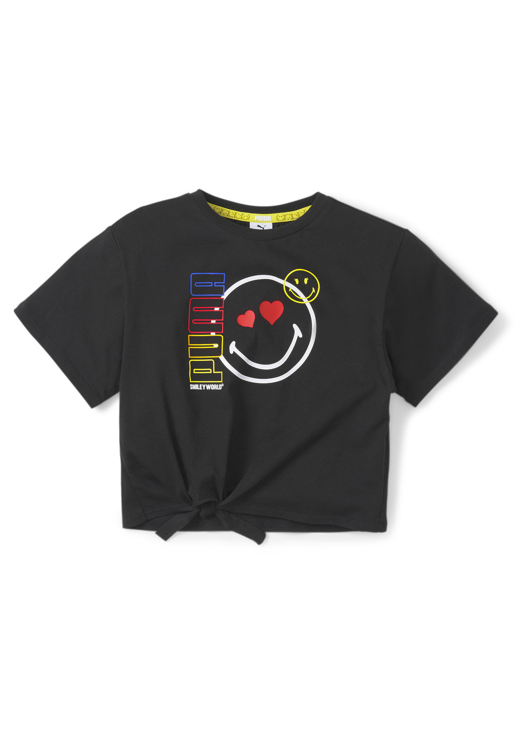 Детская футболка x SMILEY WORLD Kids' Tee Puma однотонная чёрная спортивная полиэстер, хлопок