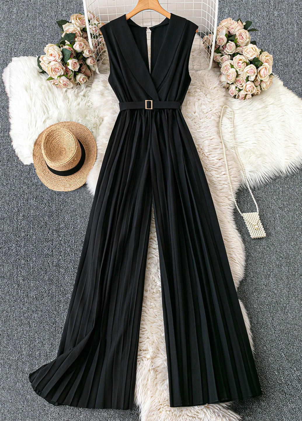 Комбінезон SHEIN комбінезон-брюки однотонний чорний вечірній, кежуал поліестер