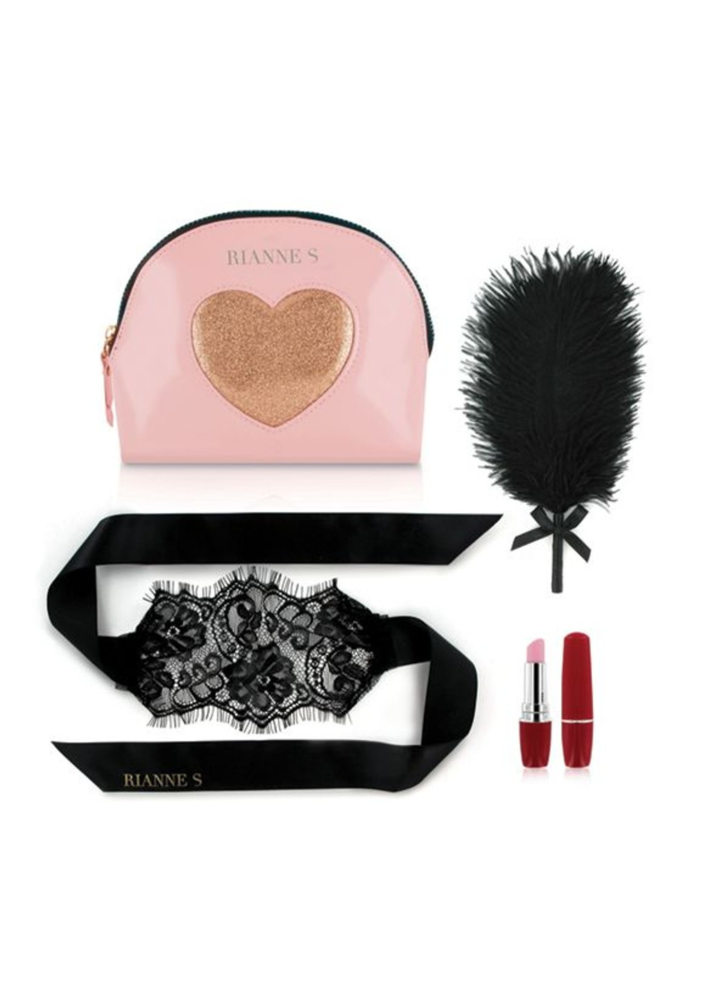 Романтический набор : Kit d'Amour: вибропуля, перышко, маска, чехол-косметичка Pink/Gold RIANNE S (252383116)
