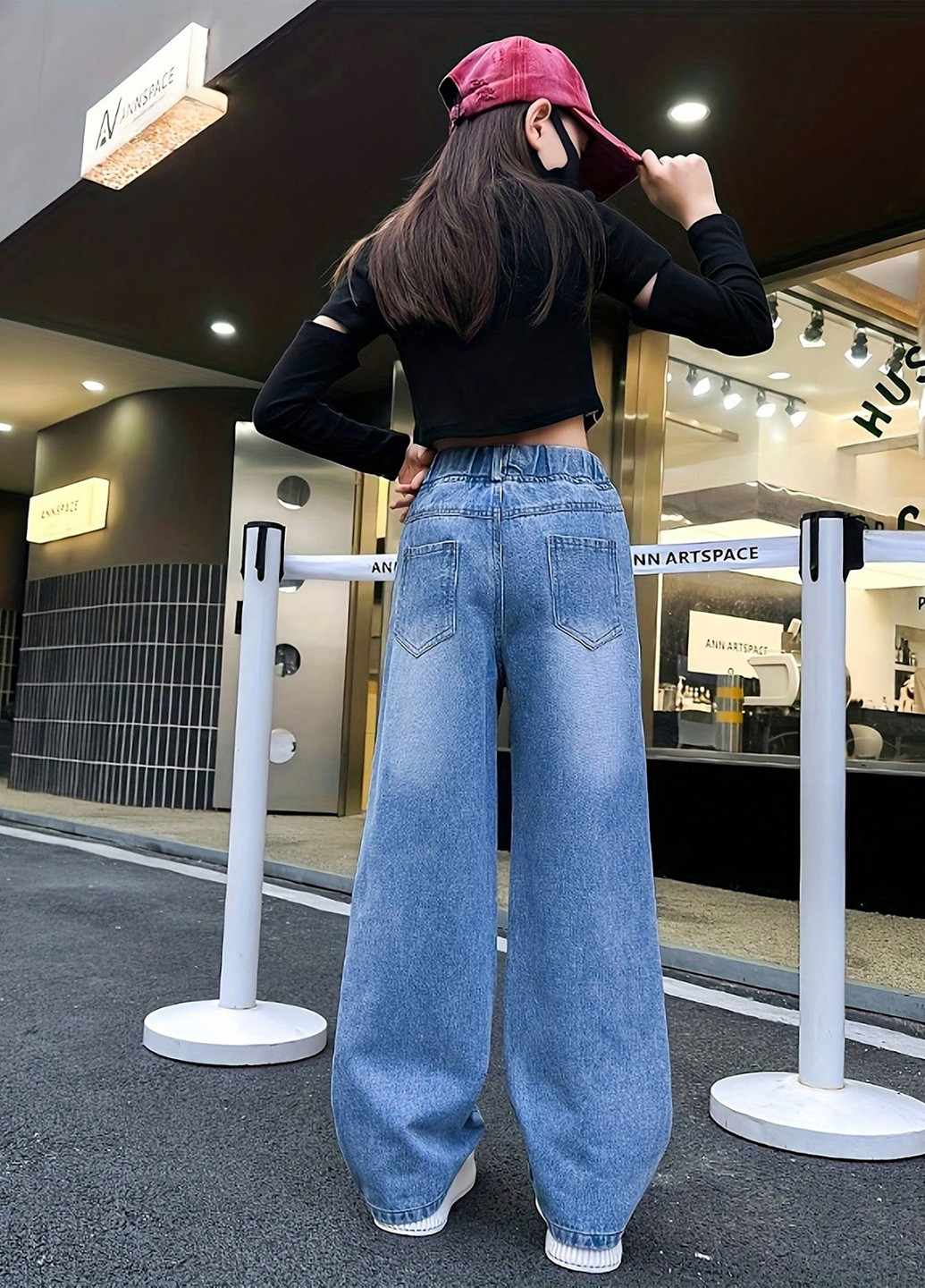 Голубые демисезонные клеш джинсы SHEIN