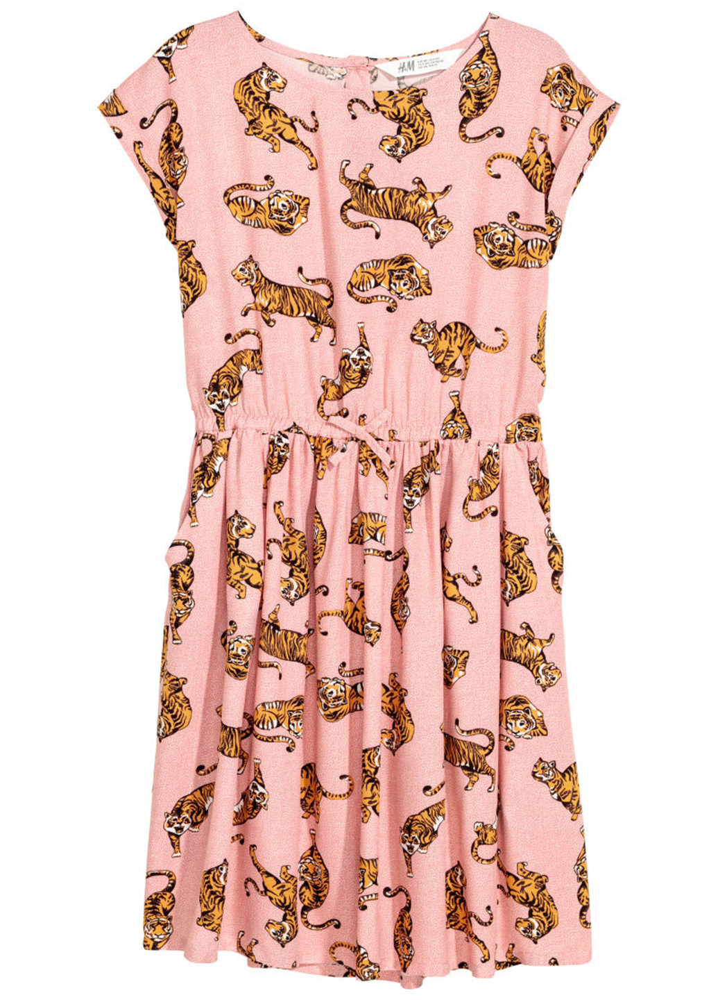 Персиковое кэжуал платье с коротким рукавом H&M с рисунком