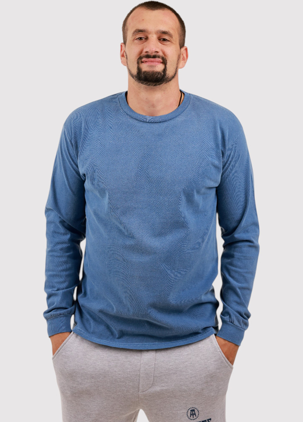 Лонгслів Blue 84 однотонний світло-синій кежуали трикотаж, бавовна