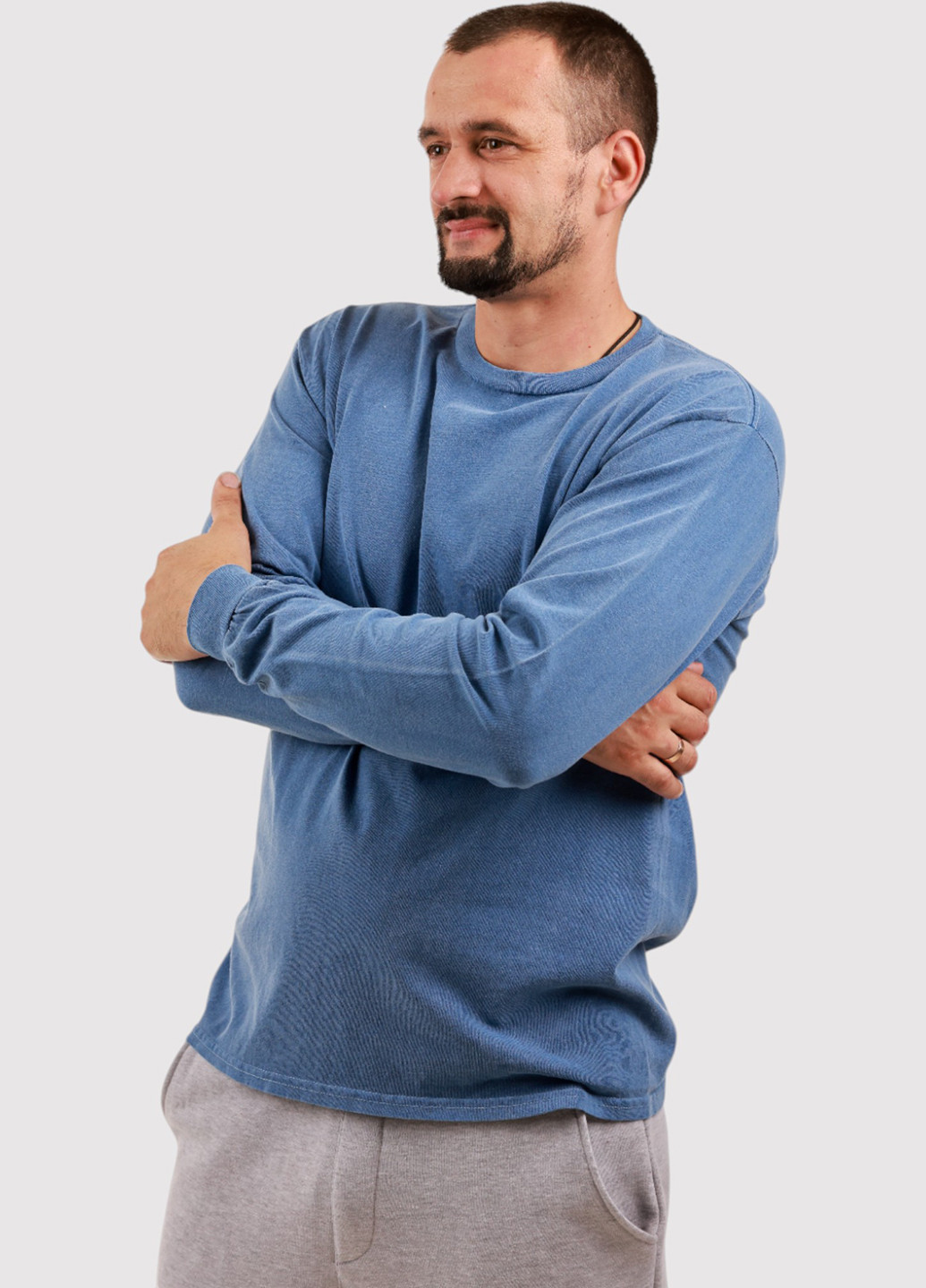 Лонгслів Blue 84 однотонний світло-синій кежуали трикотаж, бавовна