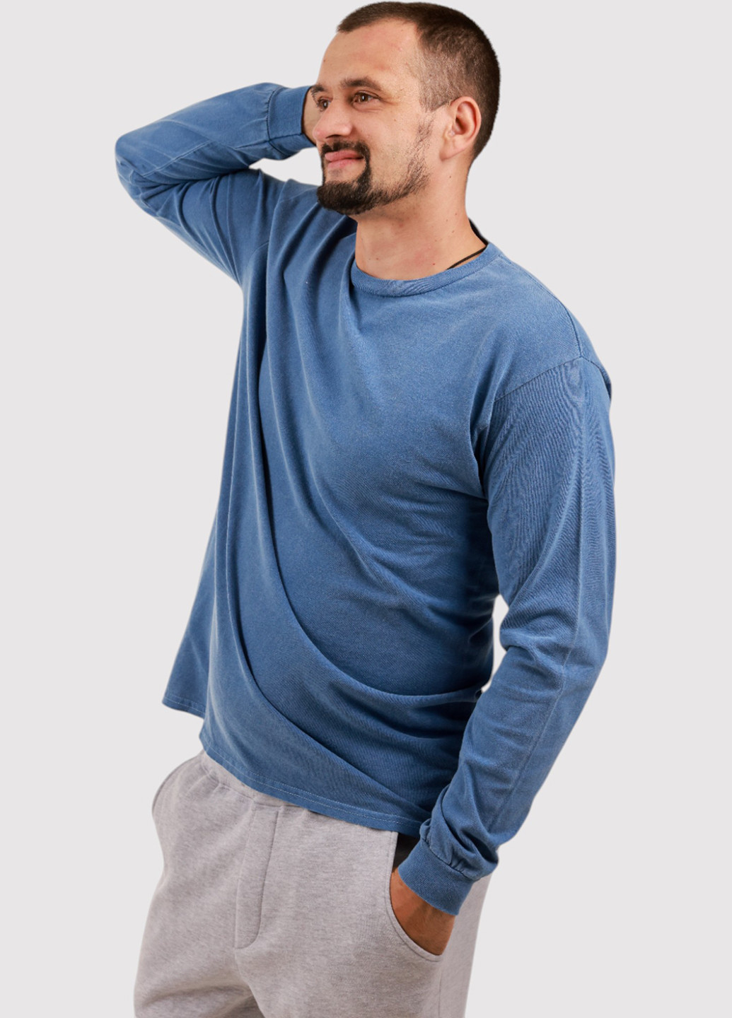 Лонгслів Blue 84 однотонний світло-синій кежуали трикотаж, бавовна