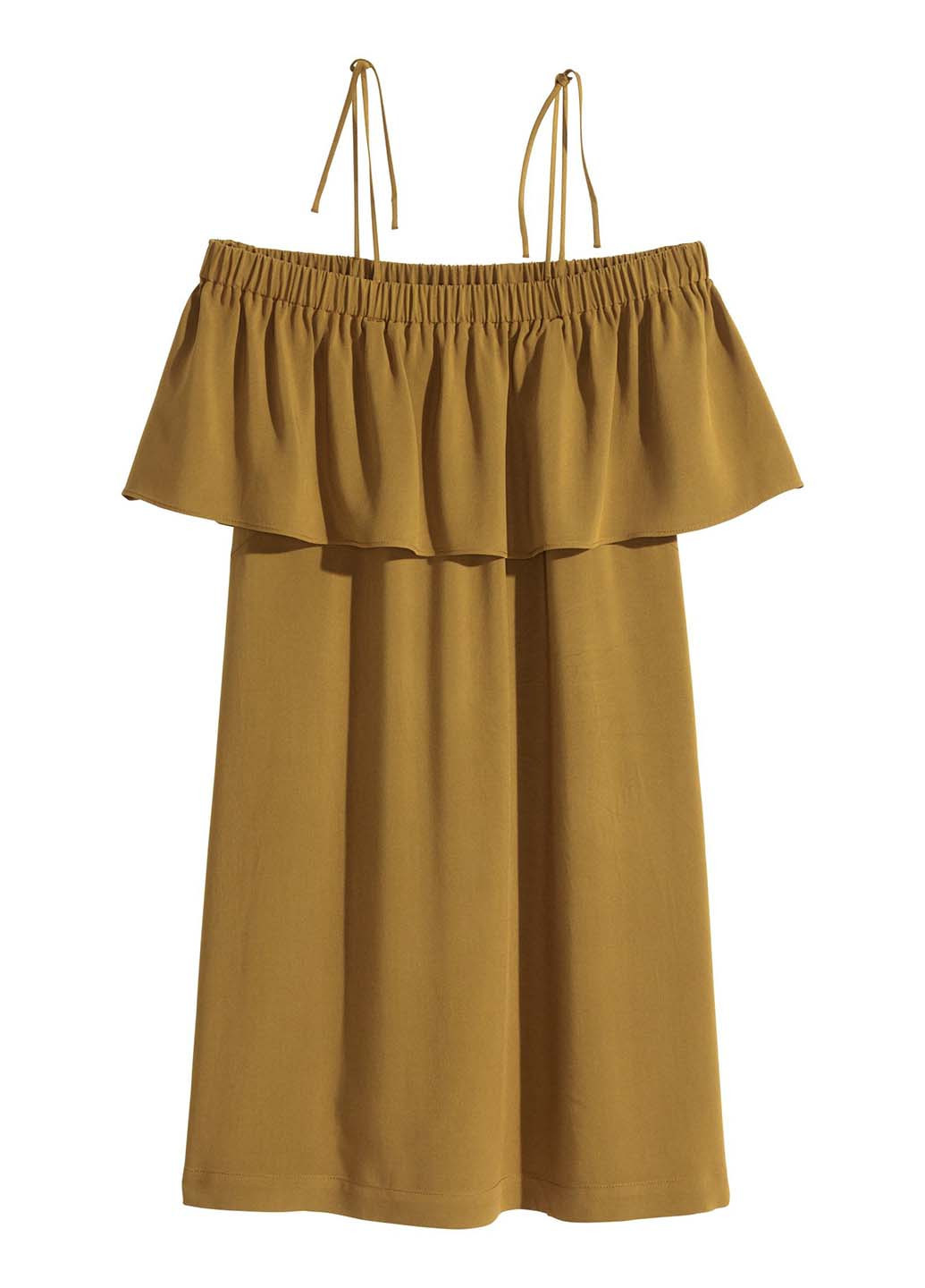 Горчичное кэжуал платье с открытыми плечами H&M однотонное