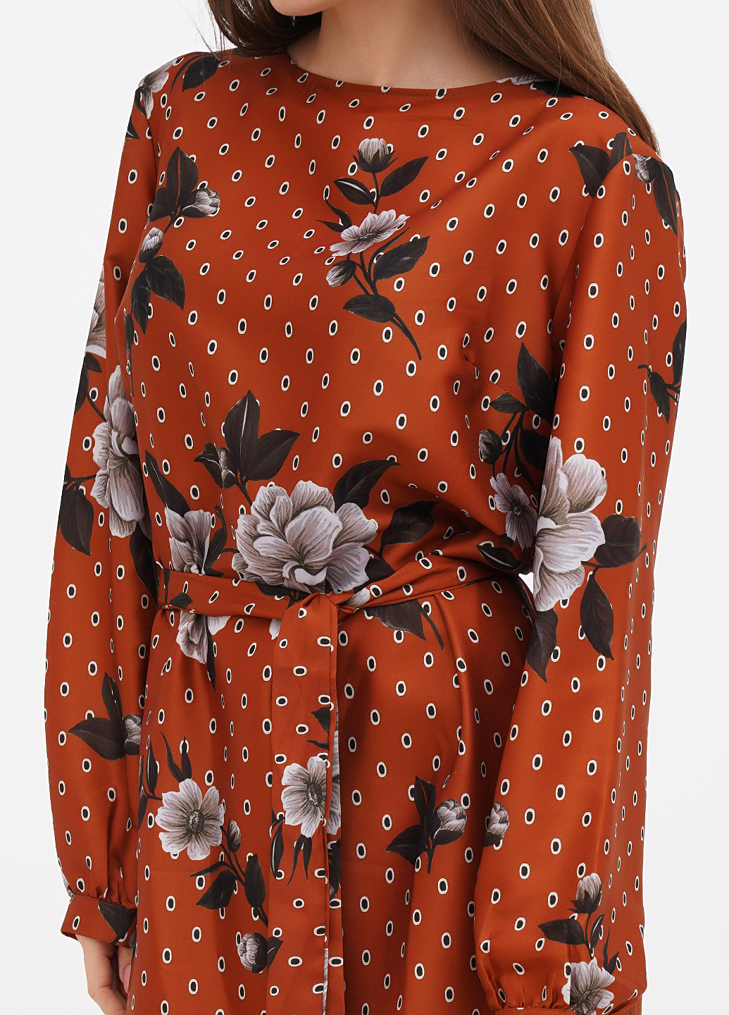 Коричневое кэжуал платье Oltre с цветочным принтом