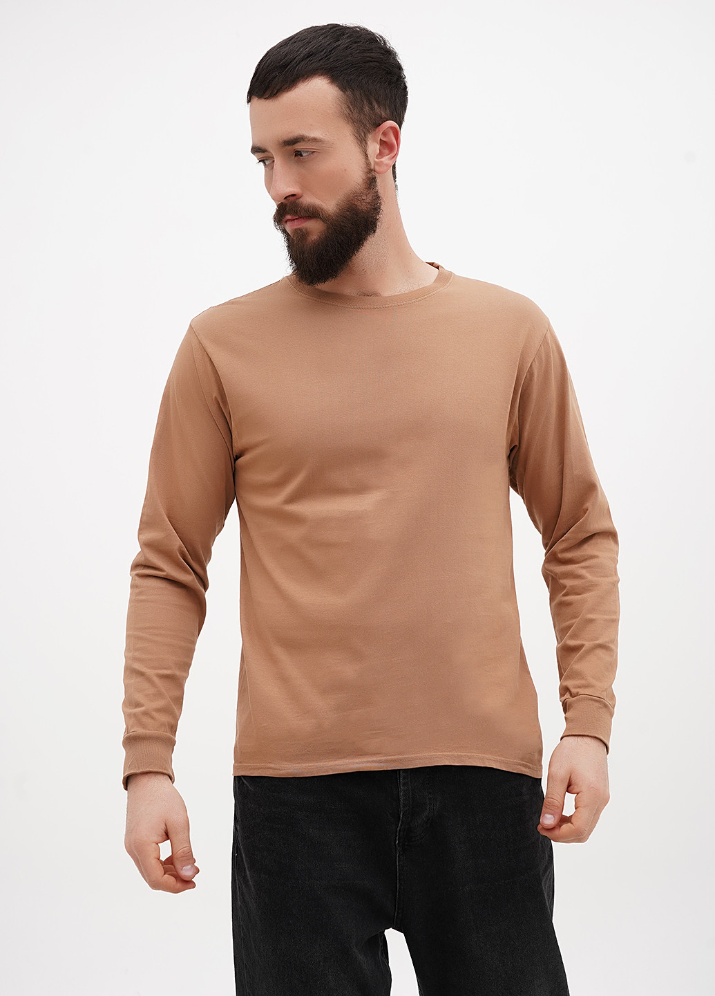 Темно-бежевый демисезонный кэжуал лонгслив Blue 84 однотонный
