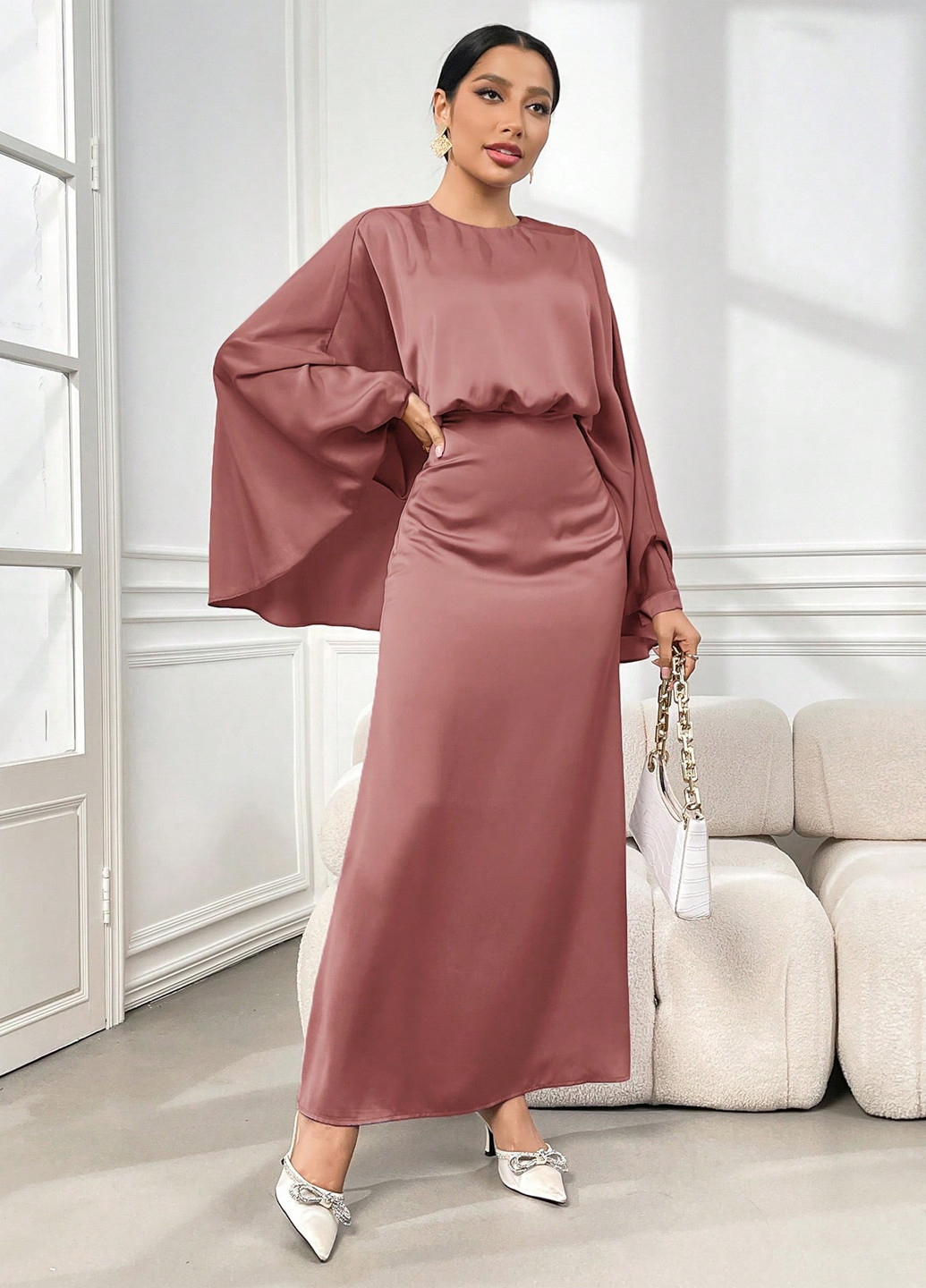 Розово-коричневое вечернее платье SHEIN однотонное