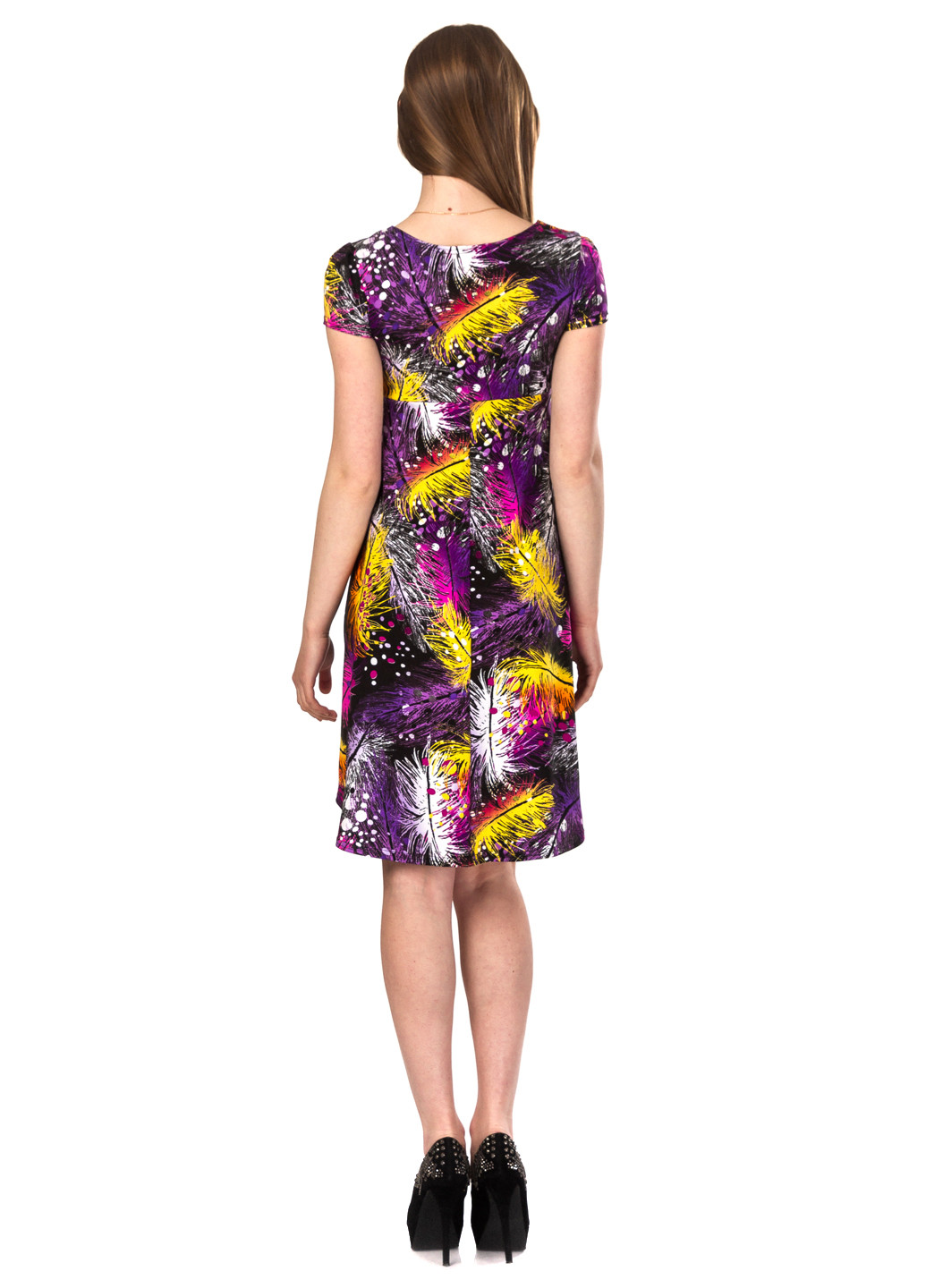 Фиолетовое кэжуал платье клеш Leya с абстрактным узором