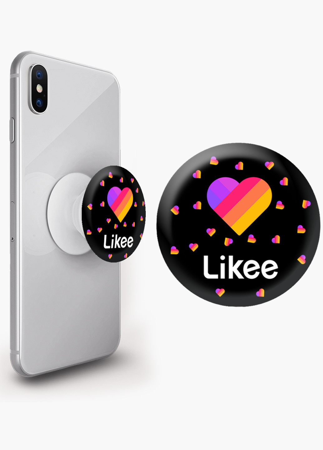 Попсокет (Popsockets) тримач для смартфону Лайк (Likee) (8754-1054) Чорний MobiPrint (216748466)