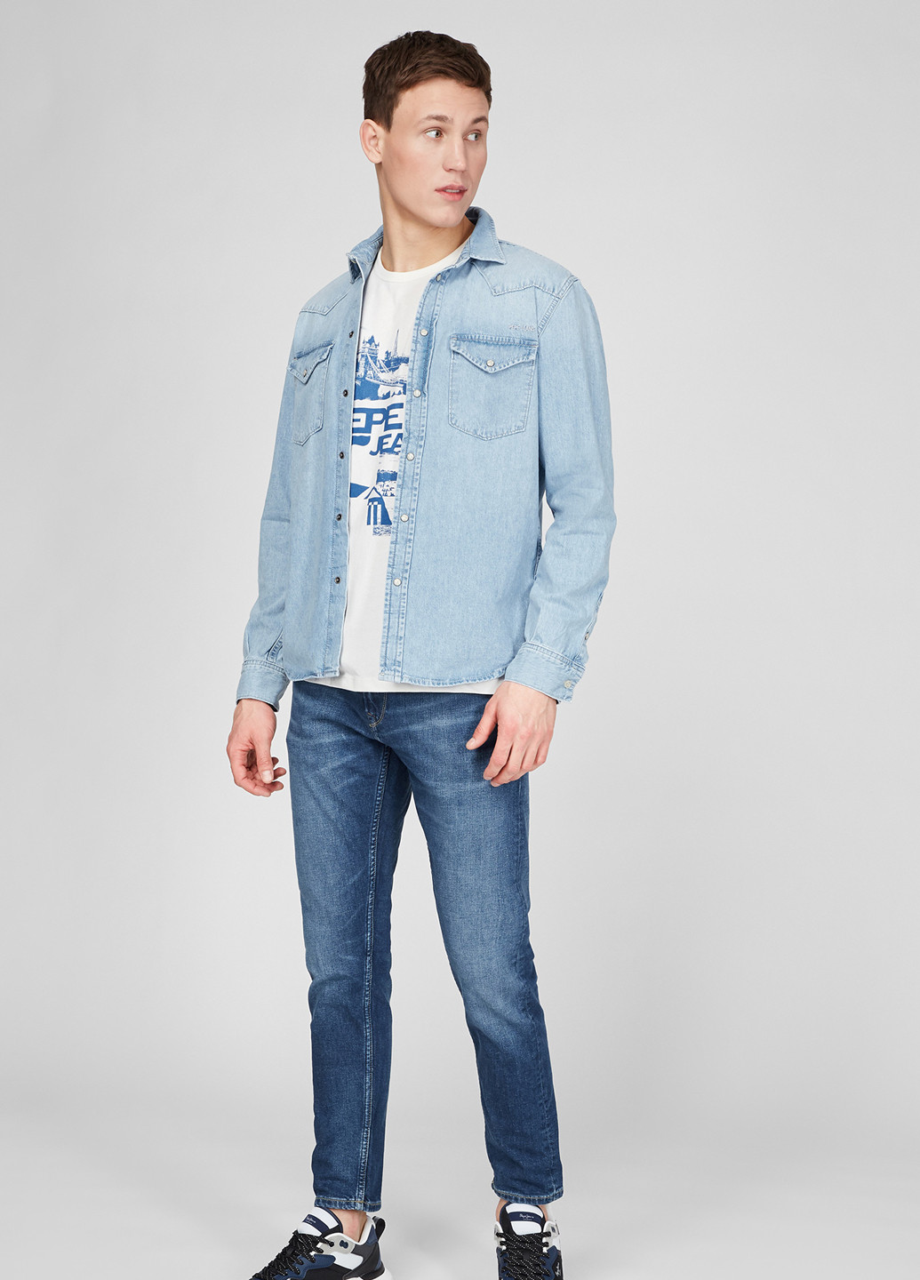 Светло-голубой джинсовая рубашка однотонная Pepe Jeans