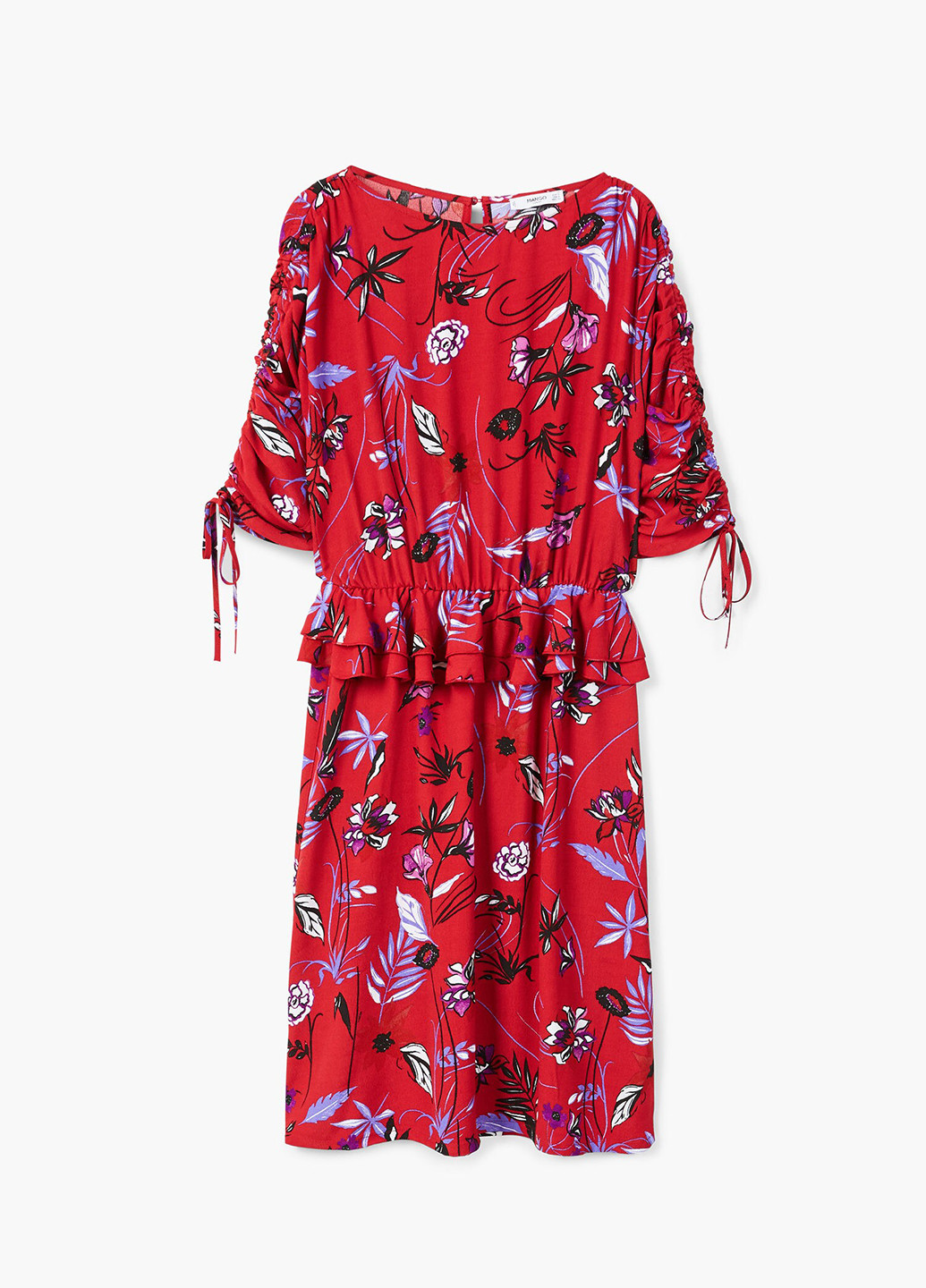 Красное кэжуал платье клеш Mango с цветочным принтом