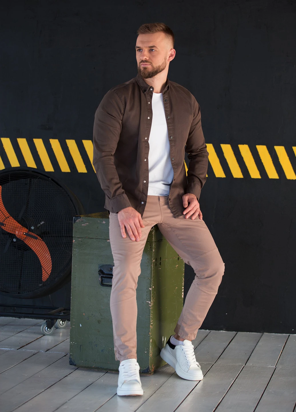 Оливковковая (хаки) кэжуал рубашка однотонная Trend Collection