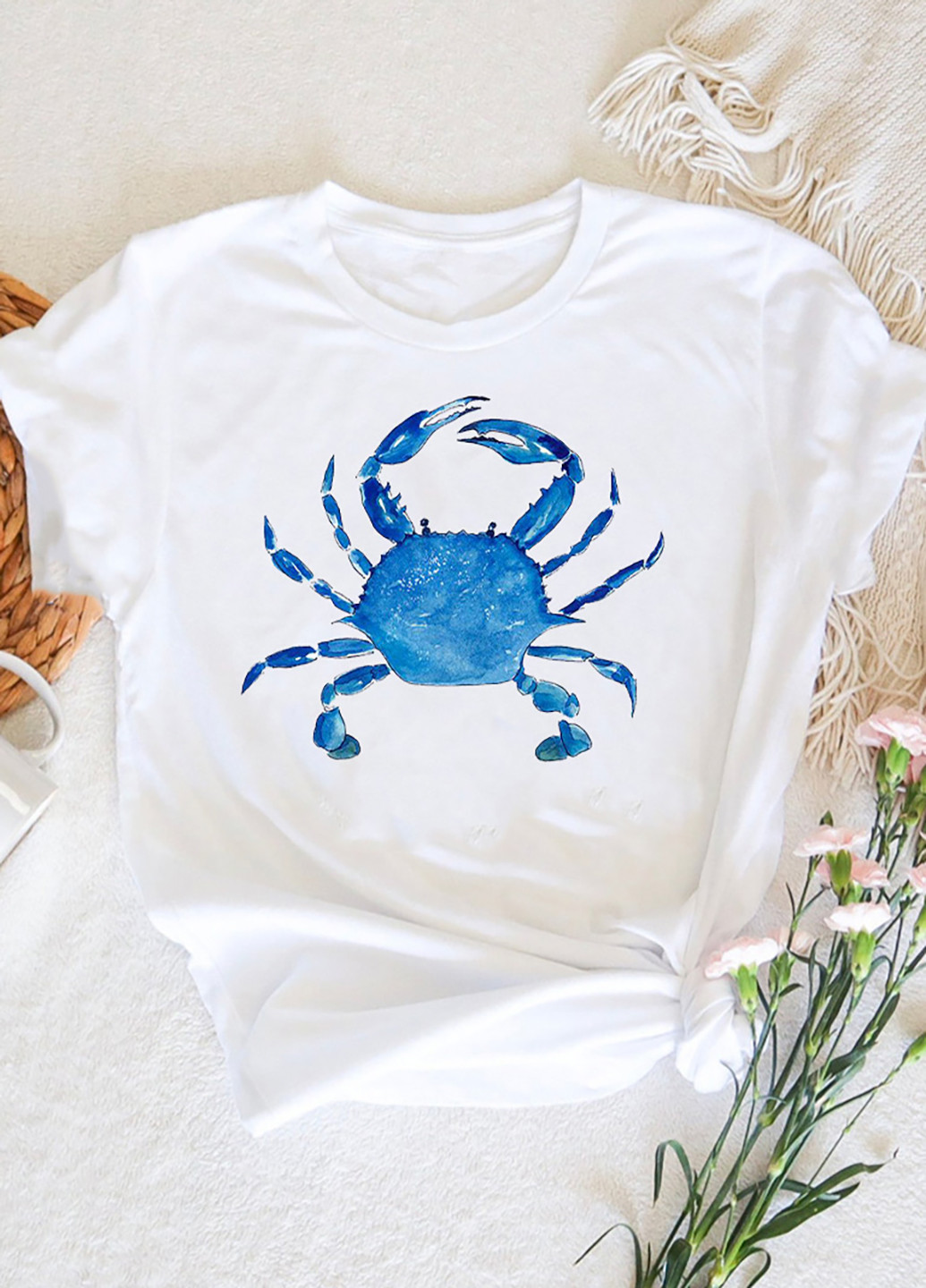 Белая демисезон футболка женская белая blue crab Zuzu