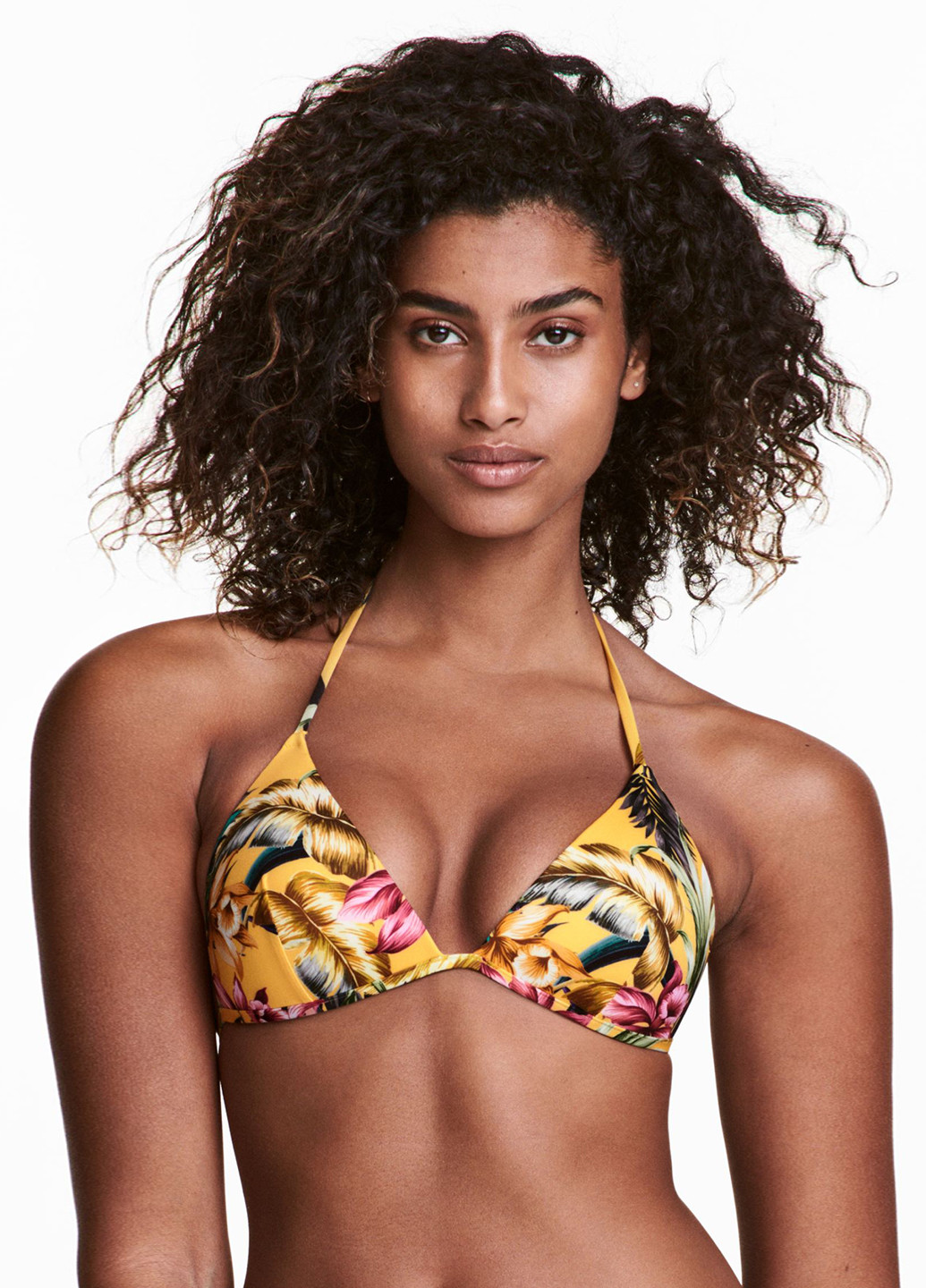 Купальный лиф H&M бикини цветочный жёлтый пляжный полиэстер