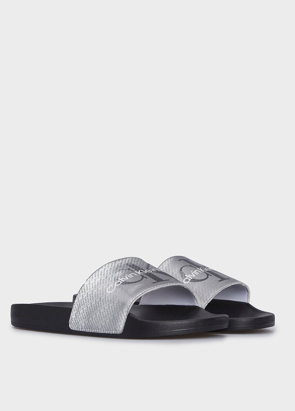 Черно-белые шлепанцы Calvin Klein Jeans с логотипом, с тиснением