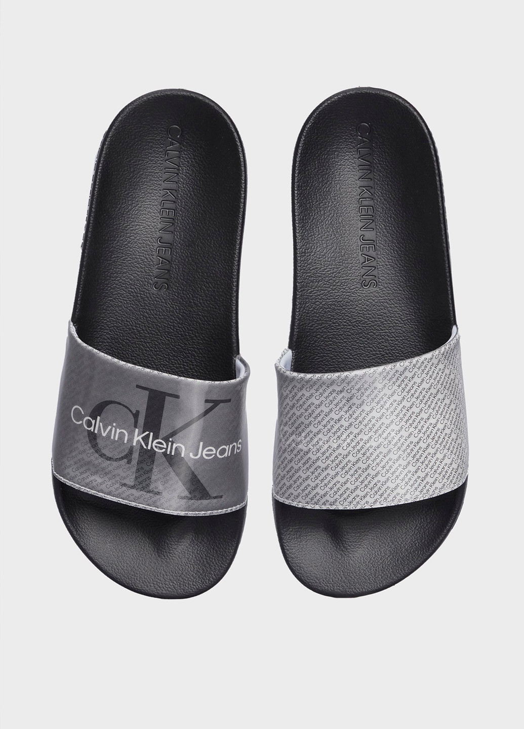 Черно-белые шлепанцы Calvin Klein Jeans с логотипом, с тиснением