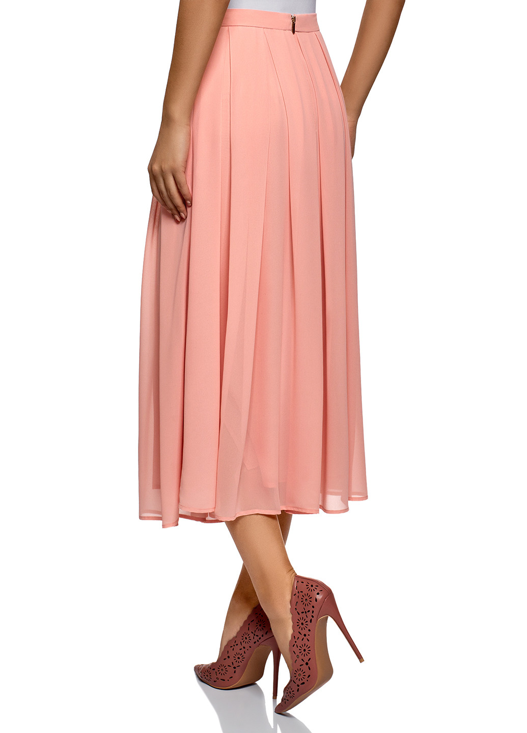 Светло-розовая кэжуал однотонная юбка Oodji миди
