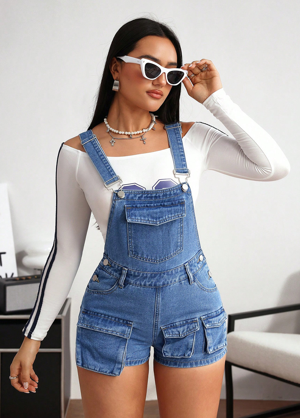 Комбинезон SHEIN комбинезон-шорты варенка синий денил хлопок, джинс