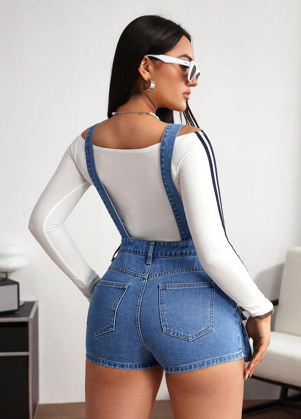 Комбинезон SHEIN комбинезон-шорты варенка синий денил хлопок, джинс