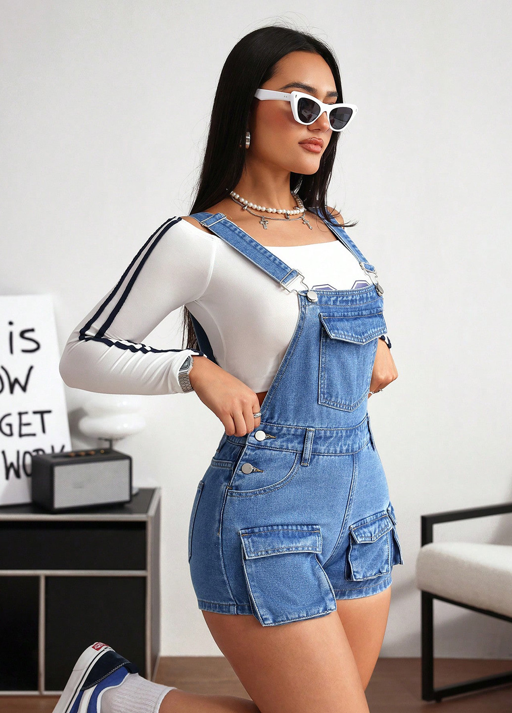 Комбинезон SHEIN комбинезон-шорты варенка синий денил хлопок, джинс