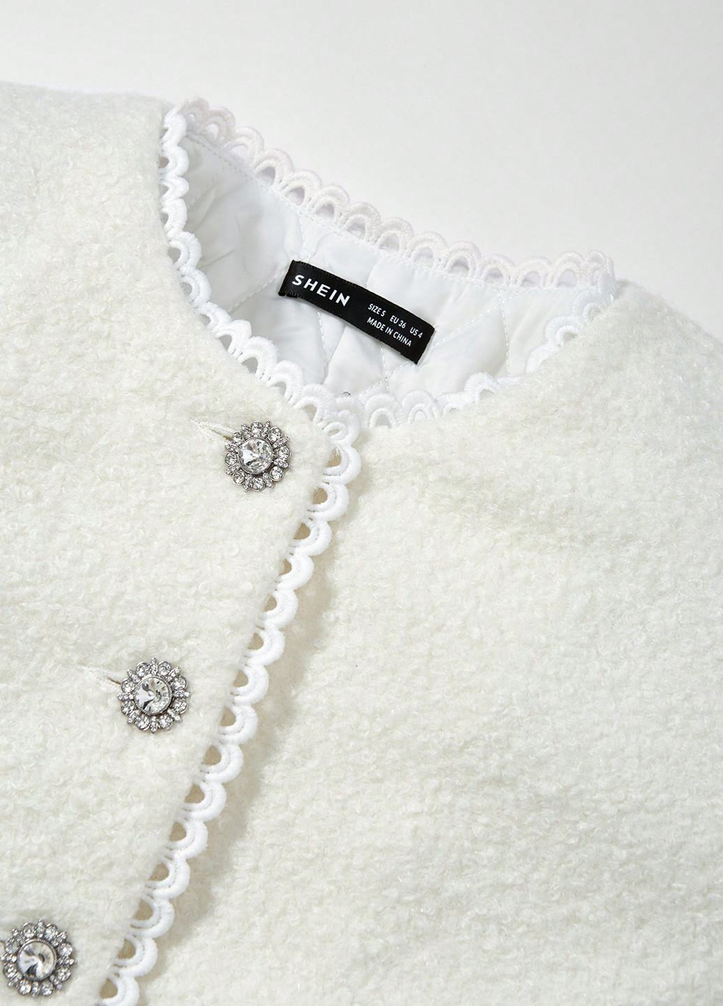 Белое Кэжуал полупальто однобортное SHEIN однотонное