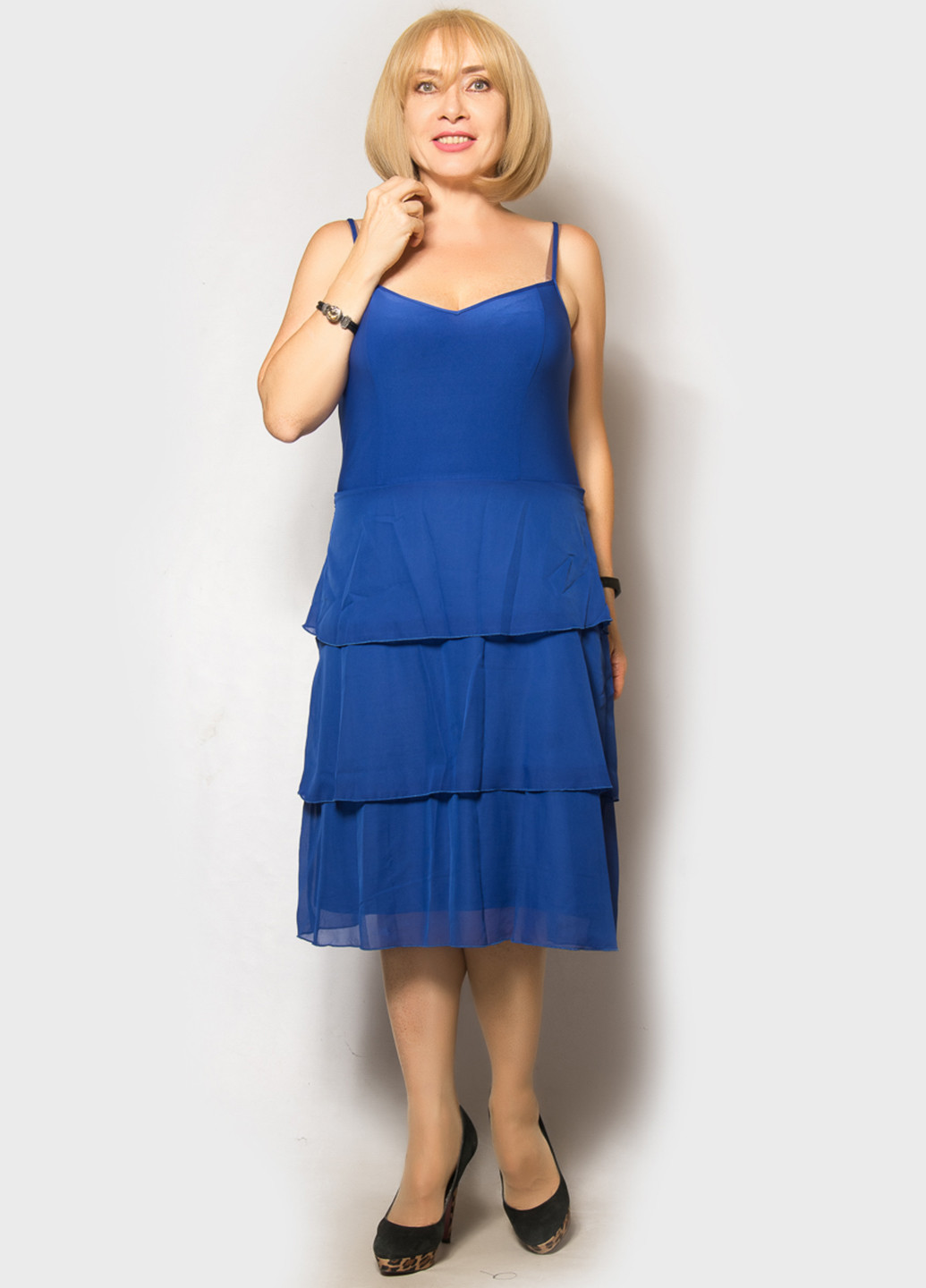 Синее кэжуал платье клеш LibeAmore однотонное