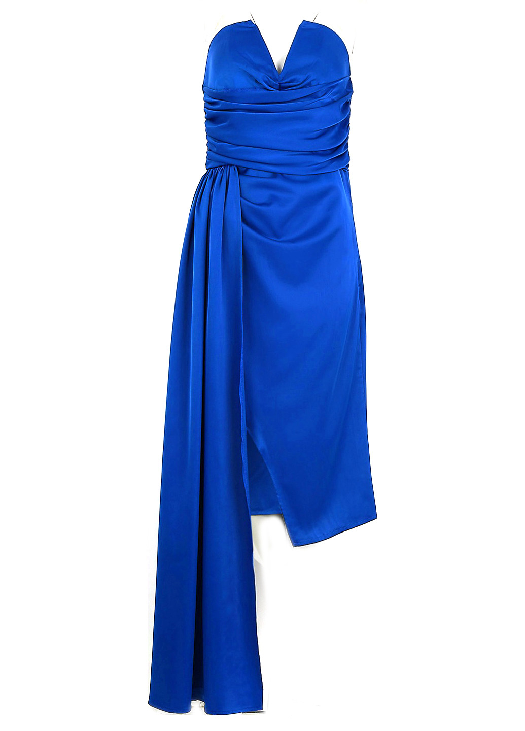 Синее коктейльное платье со шлейфом, бандо Boohoo однотонное