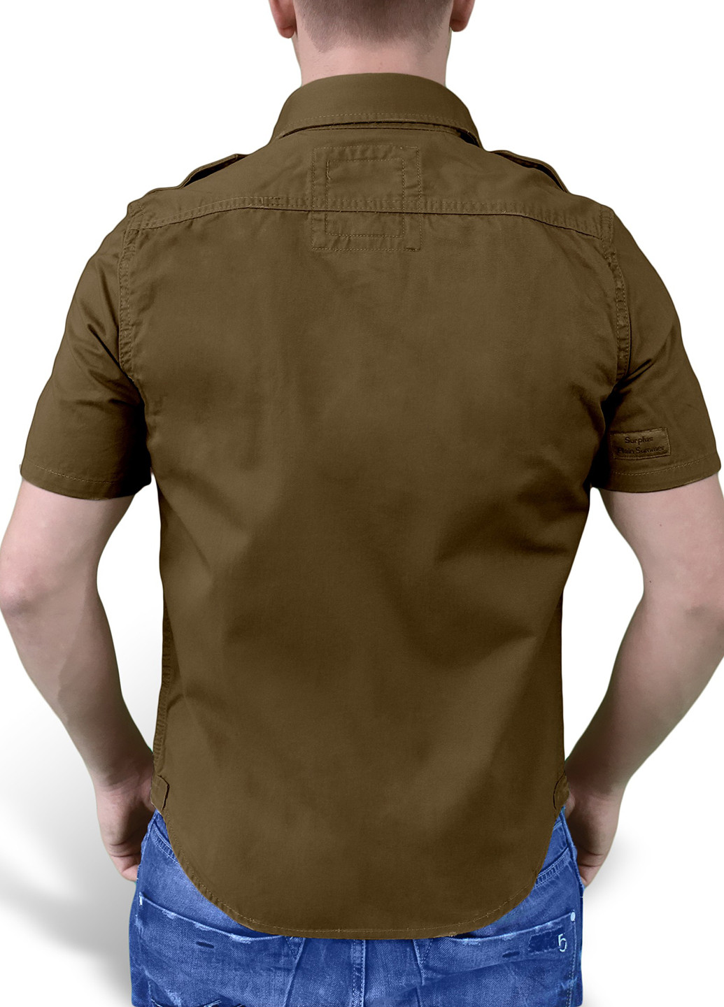 Оливковковая (хаки) кэжуал рубашка однотонная Surplus с коротким рукавом