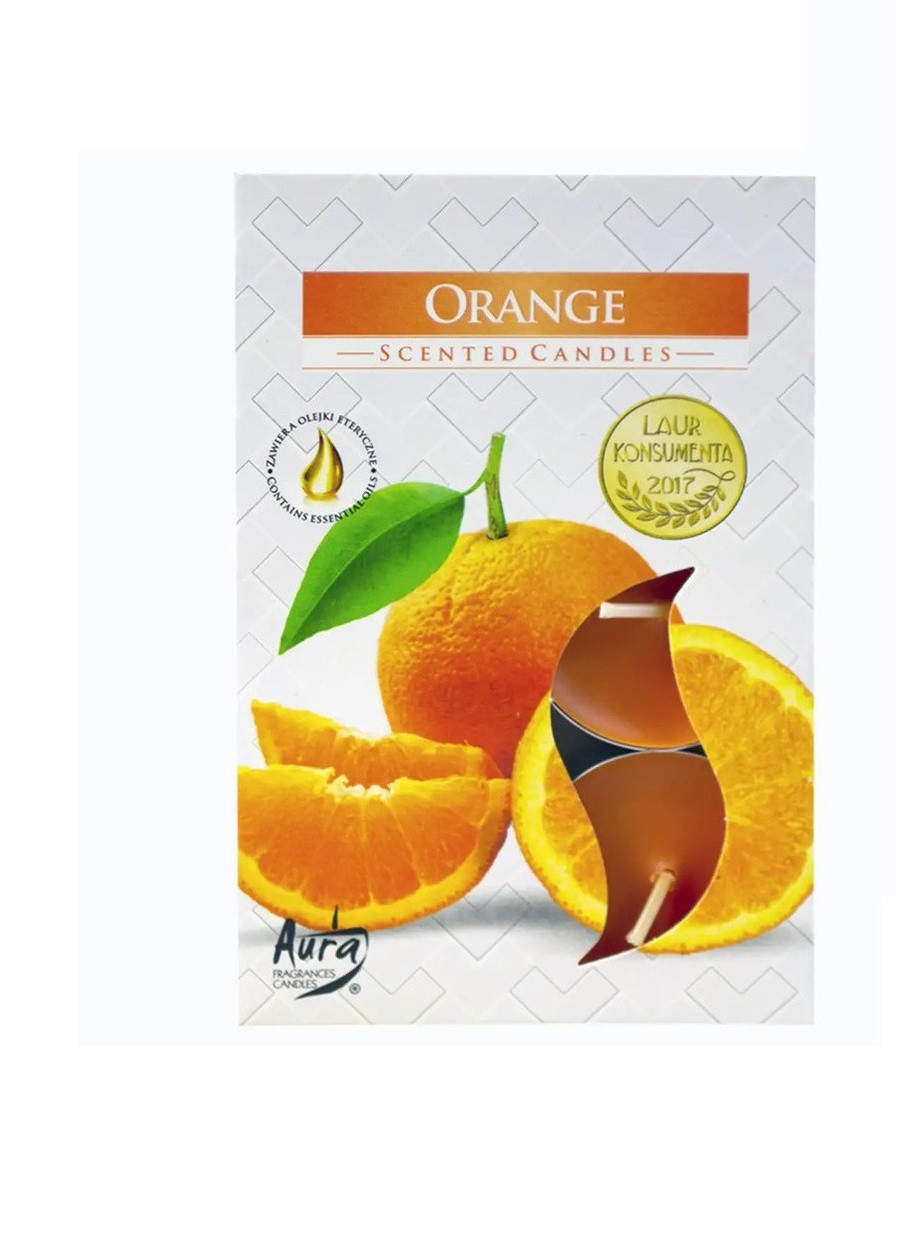 Аромасвечи чайные круглые АПЕЛЬСИН набор 6 штук, плавающие хозяйственные столовые парафиновые ароматные свечи No Brand (255371550)