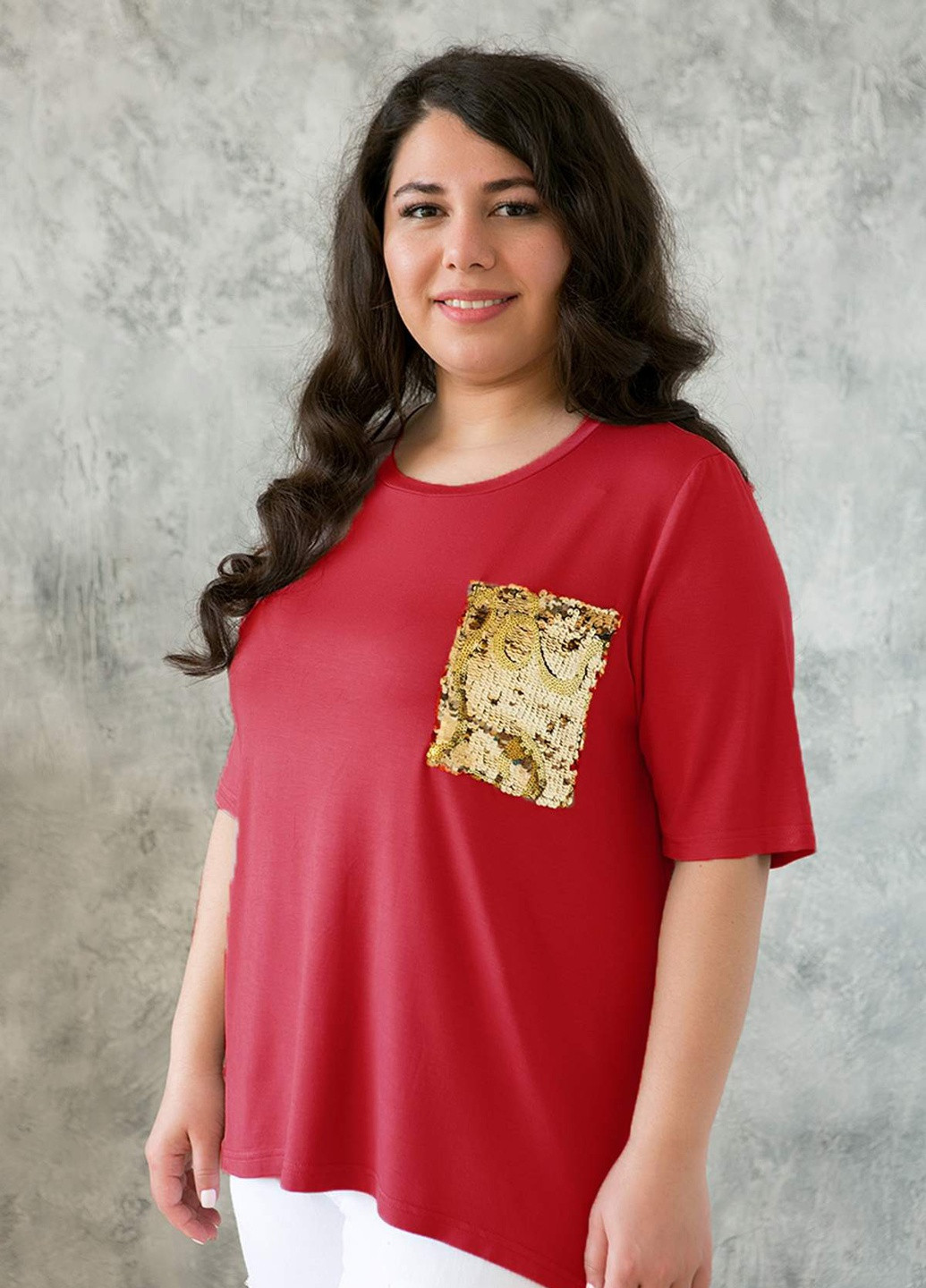 Красная летняя футболка с карманом на груди лала красная Tatiana