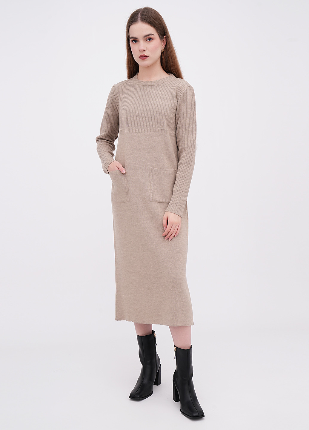 Бежева кежуал сукня сукня светр EQUILIBRI однотонна