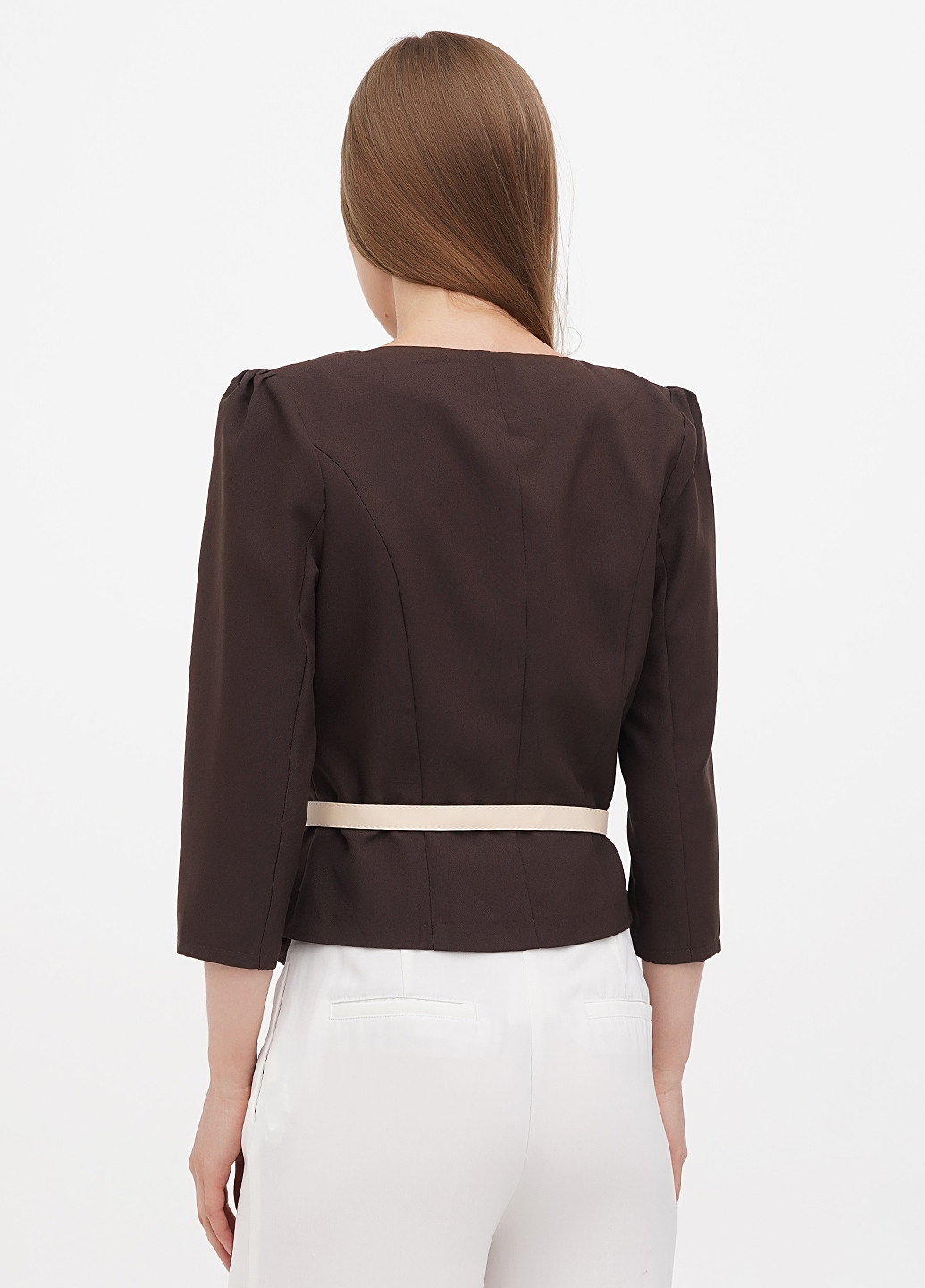Коричневый женский жакет Laura Bettini однотонный - демисезонный