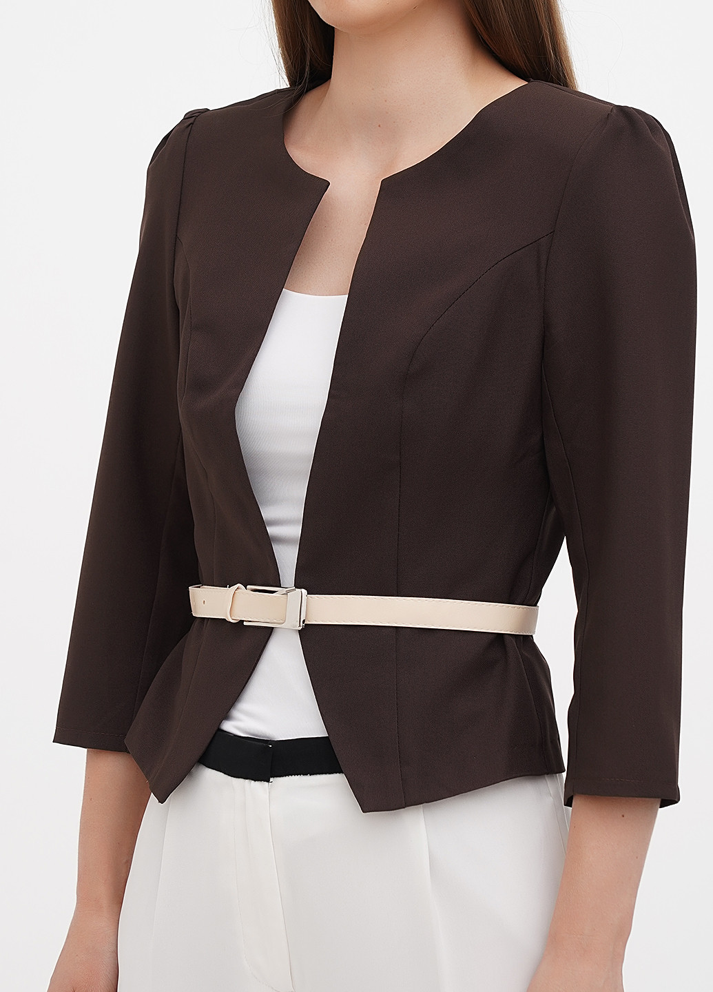 Коричневый женский жакет Laura Bettini однотонный - демисезонный