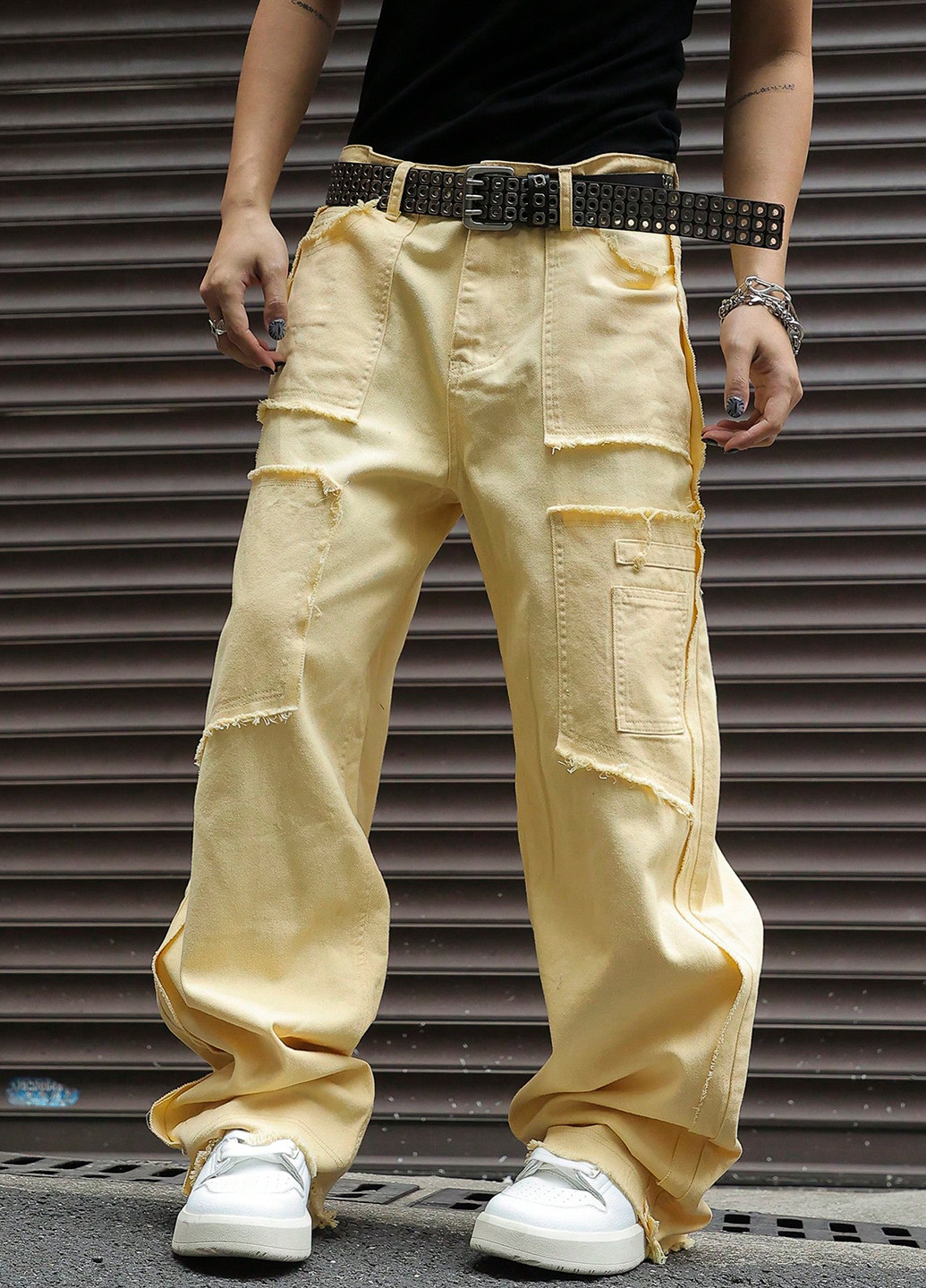 Желтые демисезонные мешковатые джинсы SHEIN